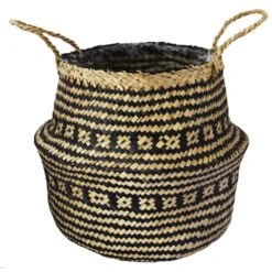 Seagrass Tribal Lined Basket - 30cm Black