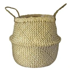 Seagrass Chevron Lined Basket - 25cm White