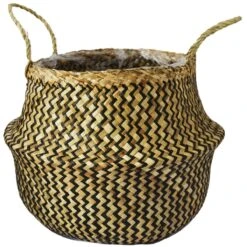 Seagrass Chevron Lined Basket - 25cm Black