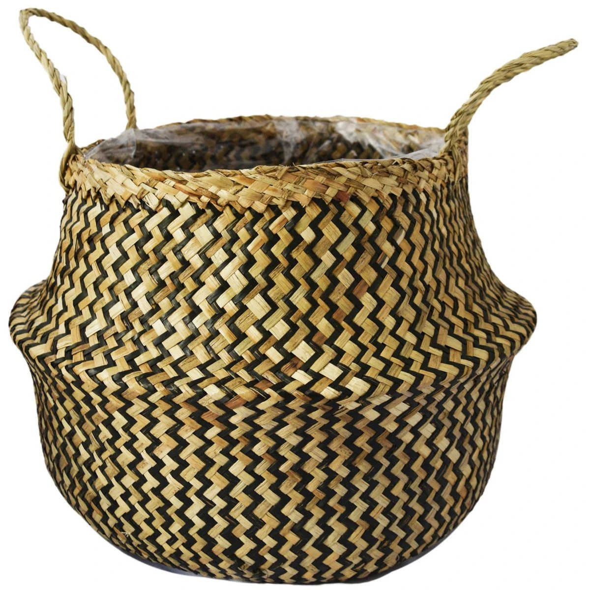 Seagrass Chevron Lined Basket - 25cm Black
