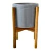 Anzio Pot With Wooden Stand - Grey 24cm