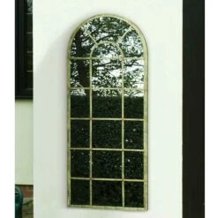 Rustic Multi Panel Large Garden Mirror In Green And Cream (140 X 56cm)