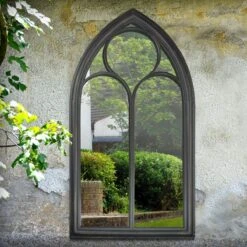 Somerley Chapel Arch Garden Mirror In New Black (112 X 61cm)