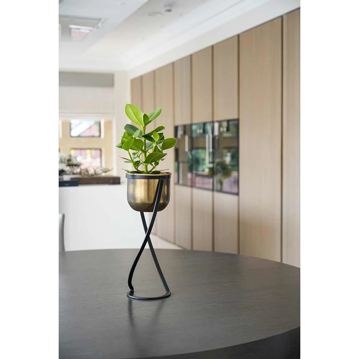 Indoor Kensington Brass Metal Round Planter On Stand - Small
