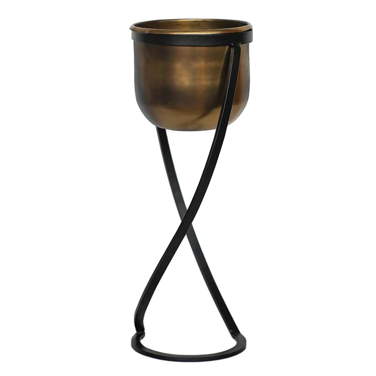 Indoor Kensington Brass Metal Round Planter On Stand - Small - Image 2