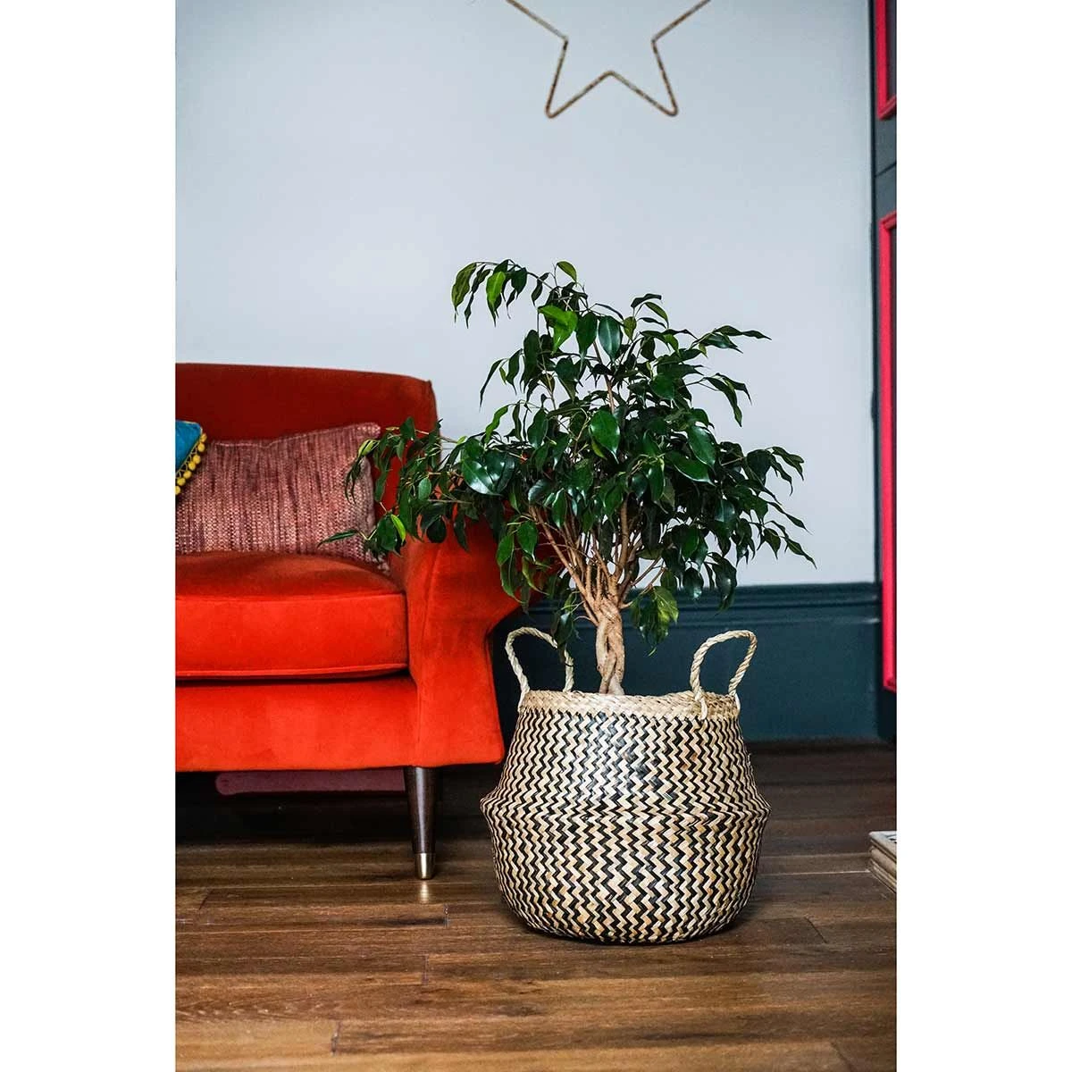 Seagrass Chevron Black Lined Basket Small - Image 2