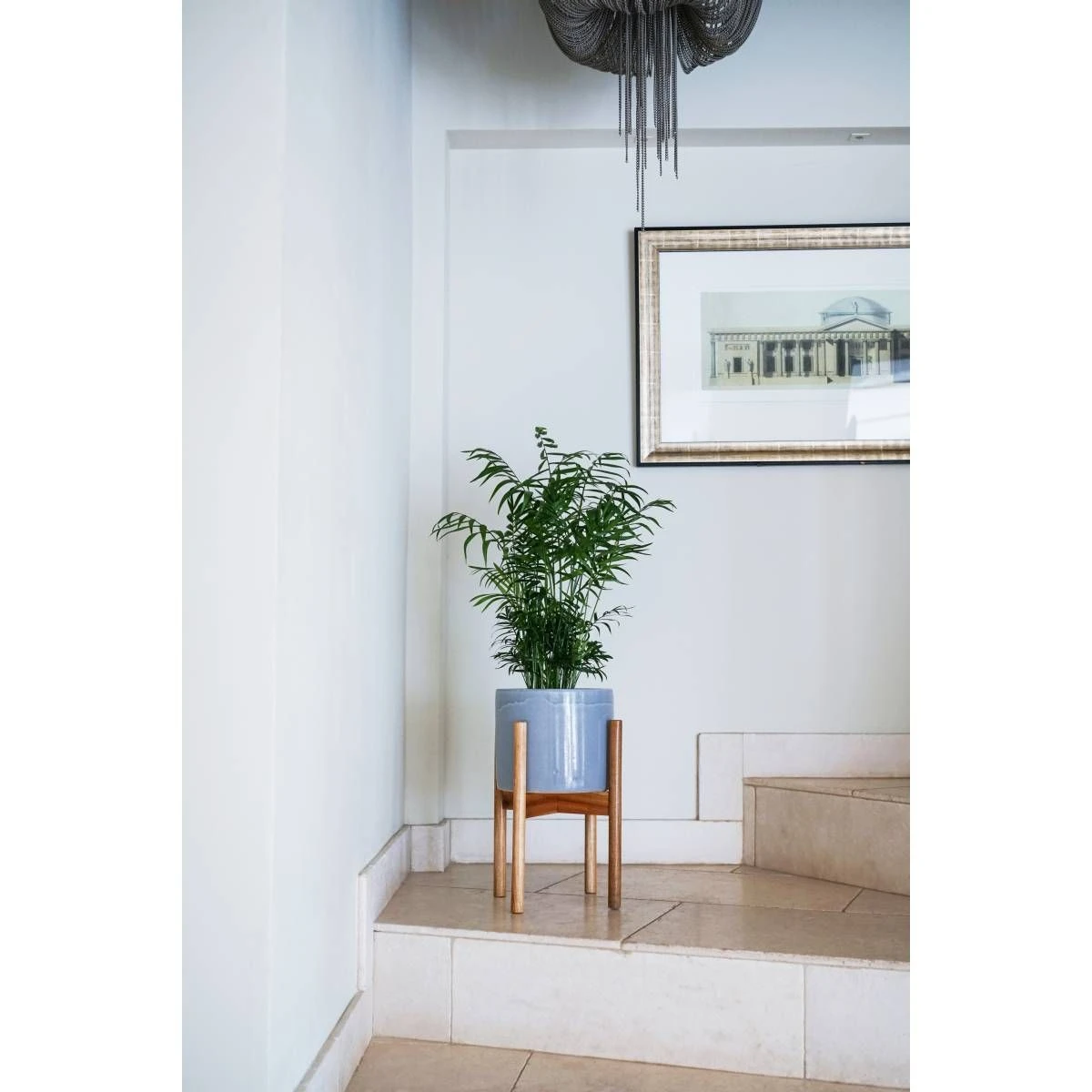 Anzio Warm Grey Planter With Wooden Stand - Image 2