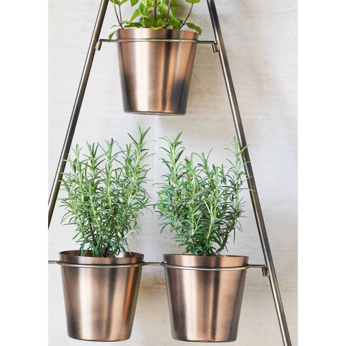 Outdoor Vertical Gold Metal Wall Plant Stand With Planters - Large - Image 2