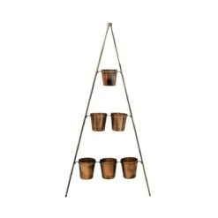 Outdoor Vertical Gold Metal Wall Plant Stand With Planters - Medium