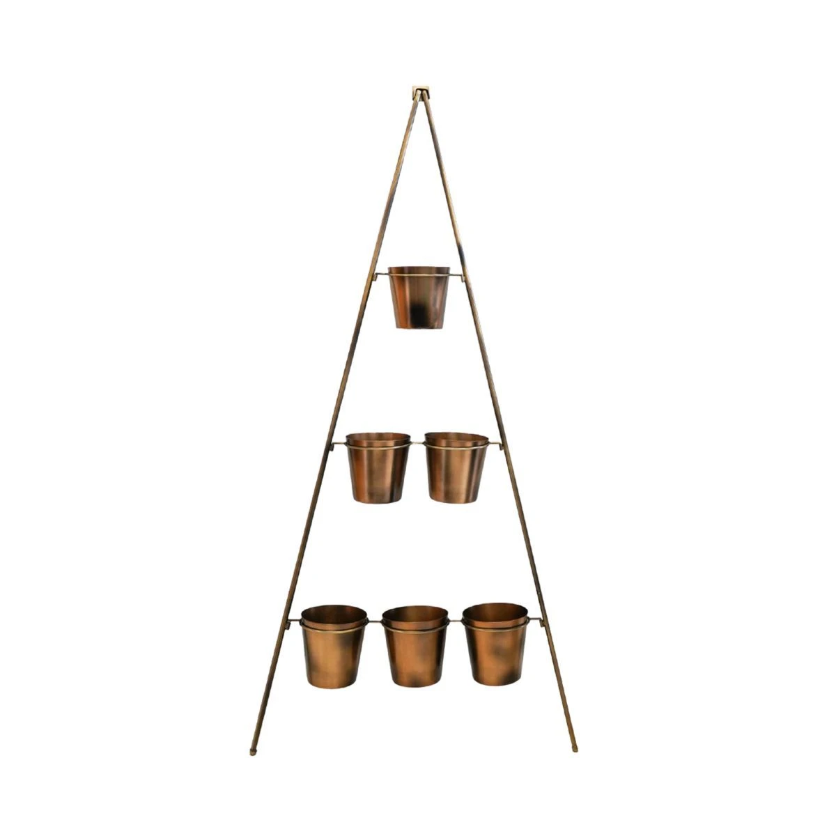 Outdoor Vertical Gold Metal Wall Plant Stand With Planters - Medium