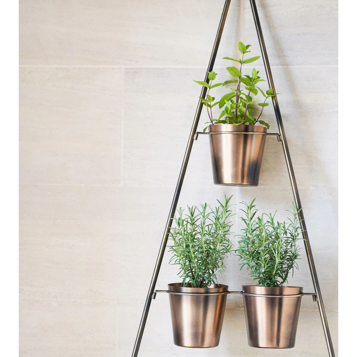 Outdoor Vertical Gold Metal Wall Plant Stand With Planters - Large - Image 4